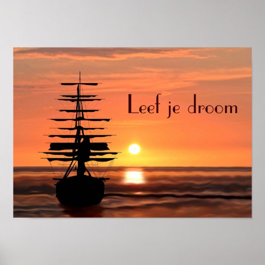 Schiff mit Sonnenaufgang Poster (Vorne)