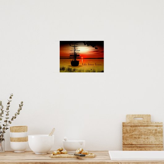 Schiff mit Sonnenaufgang Poster (Küche)
