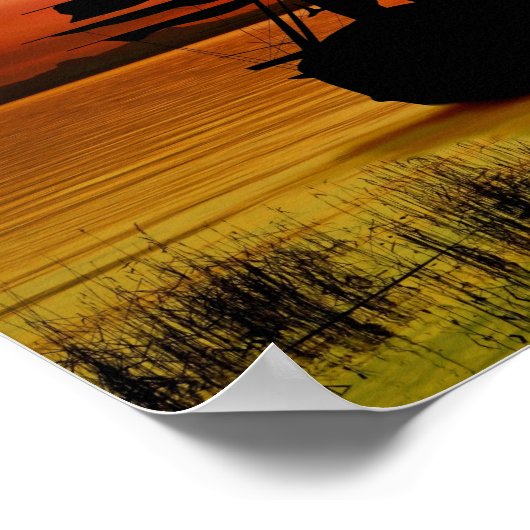 Schiff mit Sonnenaufgang Poster (Ecke)