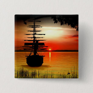 Schiff mit Sonnenuntergang Button