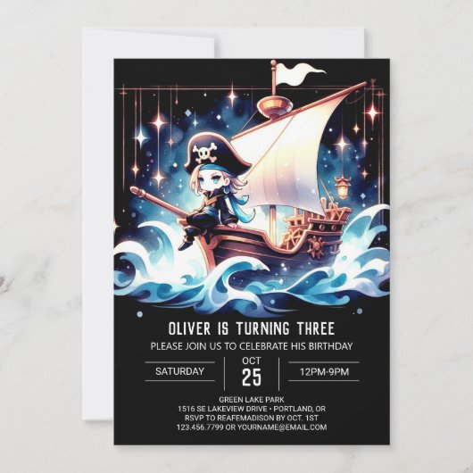 Schiff Modern Pirate Birthday Einladung (Vorderseite)