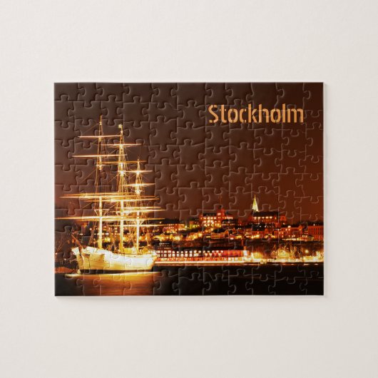 Schiff nachts in Stockholm, Schweden Puzzle (Horizontal)