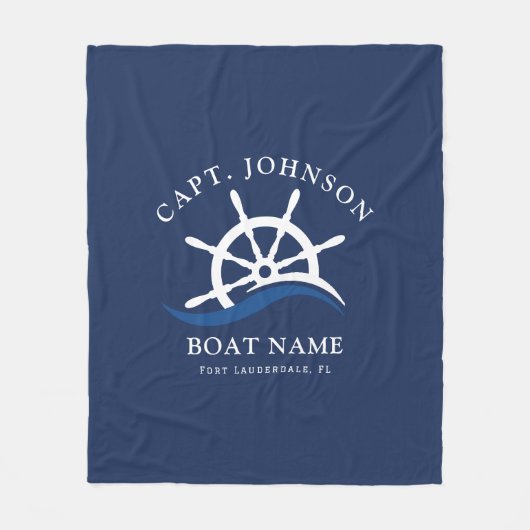 Schiff Nautical Blue Wave Navy Schiff Helm Boat Fleecedecke (Vorderseite)