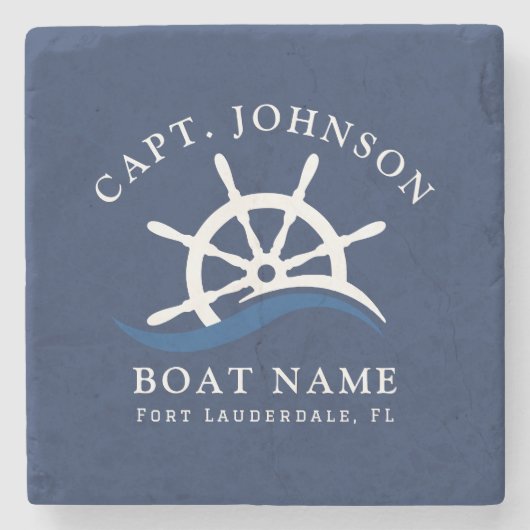 Schiff Nautical Blue Wave Navy Schiff Helm Boat Steinuntersetzer (Vorderseite)