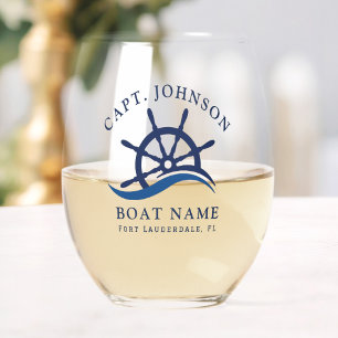 Schiff Nautical Blue Wave Navy Schiff Helm Boat Weinglas Ohne Stiel