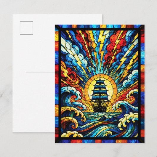Schiff segelt durch einen Sturm Postkarte (Vorne/Hinten)