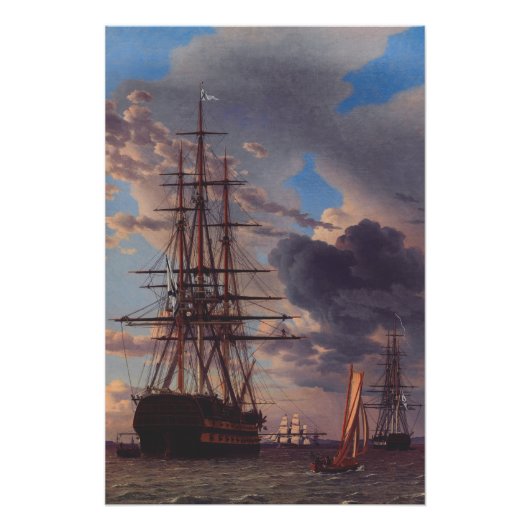 Schiff und eine Fregatte auf Reede liegend Poster (Vorderseite)
