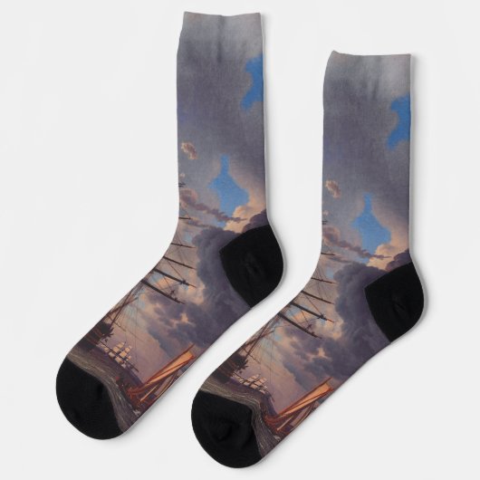 Schiff und eine Fregatte auf Reede  Socken (Linkes Detail)
