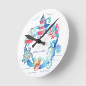 Schiff und Leuchtturm von Tieren im Seeverkehr Runde Wanduhr (Winkel)