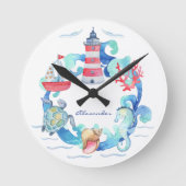 Schiff und Leuchtturm von Tieren im Seeverkehr Runde Wanduhr (Vorderseite)