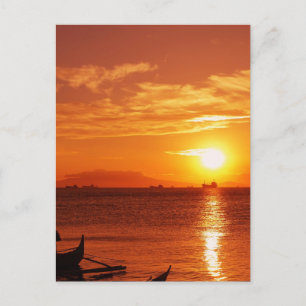 Schiff und Sonnenuntergang Postkarte