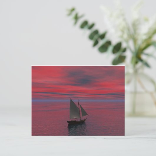 Schiff und Sunset Postkarte (Stehend Vorderseite)
