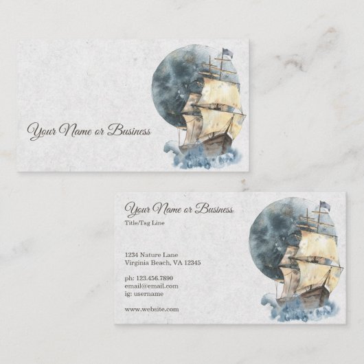 Schiff und Vollmond Visitenkarte (Vorne/Hinten)
