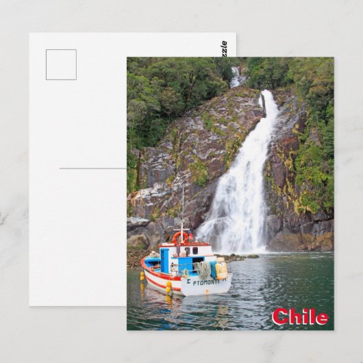 Schiff und Wasserfall, Chile Postkarte (Vorne/Hinten)