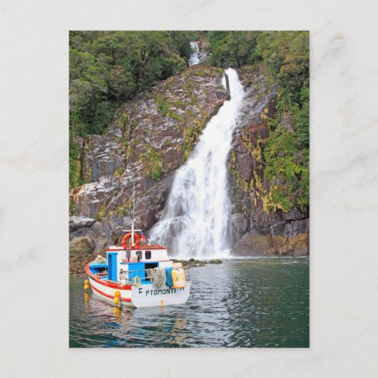 Schiff und Wasserfall, Chile Postkarte (Vorderseite)