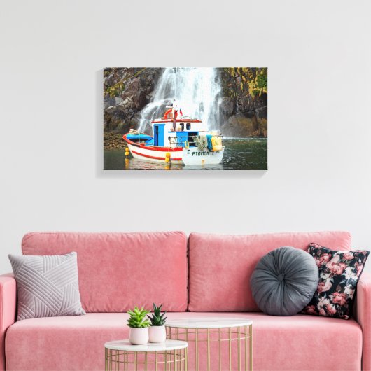 Schiff und Wasserfall Leinwanddruck (Insitu (Wohnzimmer))