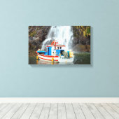 Schiff und Wasserfall Leinwanddruck (Insitu (Holzboden))