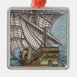Schiff von Columbus'Time Silbernes Ornament