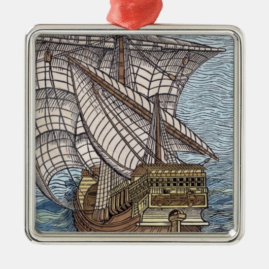 Schiff von Columbus'Time Silbernes Ornament (Vorne)