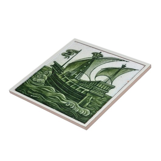 Schiff von William * De Morgan Green Eggshell | Fliese (Seite)