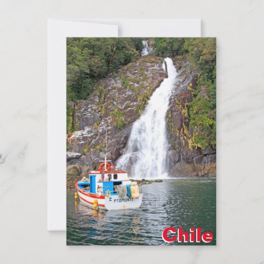 Schiff & Wasserfall, Chile-Karte (Vorderseite)