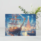 Schiff "Weihnachten/Winter" Feiertagskarte (Stehend Vorderseite)
