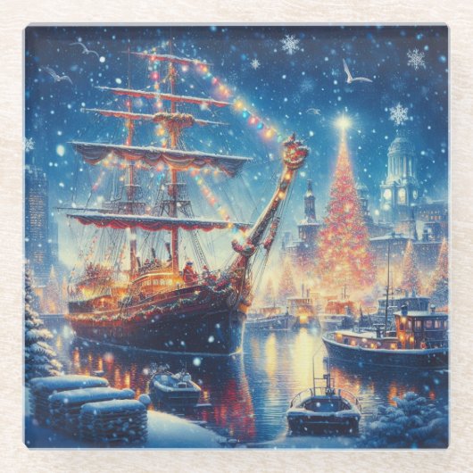 Schiff "Weihnachten/Winter" Glasuntersetzer (Vorderseite)