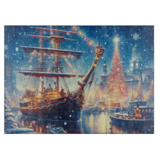 Schiff "Weihnachten/Winter" Schneidebrett (Vorderseite)