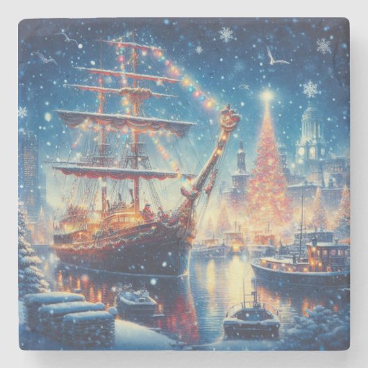 Schiff "Weihnachten/Winter" Steinuntersetzer (Vorderseite)