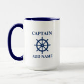 Schiff Wheel Helm & Captain oder Bootsname Large Tasse (Links)