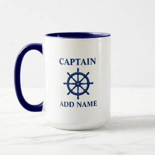 Schiff Wheel Helm & Captain oder Bootsname Large Tasse