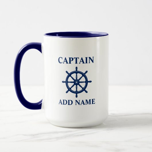 Schiff Wheel Helm & Captain oder Bootsname Large Tasse (Links)