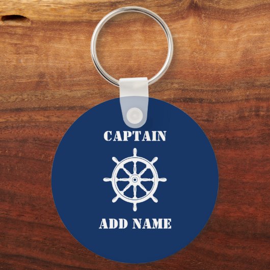 Schiff Wheel Helm Captain oder Bootsname Navy Blue Schlüsselanhänger (Vorderseite)