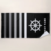 Schiff Wheel Helm Ihr Boot Name Marine Black Strandtuch (Vorderseite)