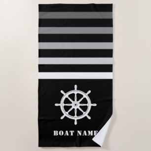 Schiff Wheel Helm Ihr Boot Name Marine Black Strandtuch