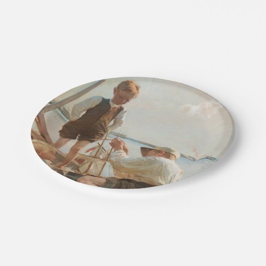 Schiffbauer (von Albert Edelfelt) Pappteller (Schrägansicht)