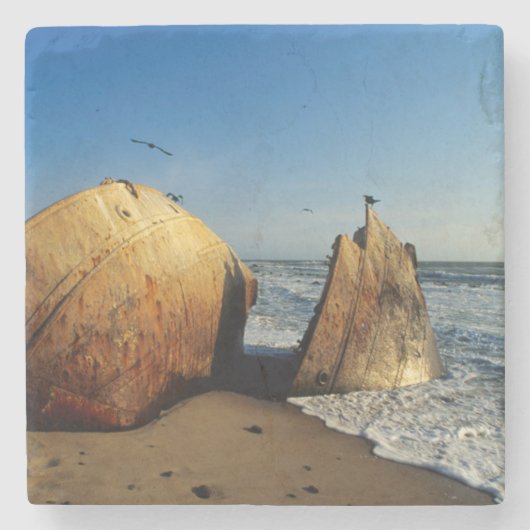 Schiffbruch am Strand, Skeleton Coast, Namibia Steinuntersetzer (Vorderseite)