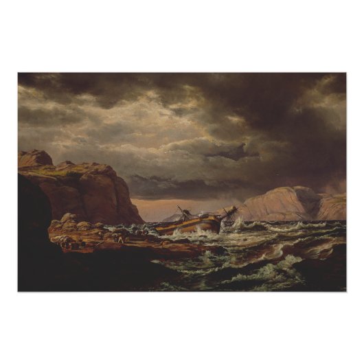 Schiffbruch an der norwegischen Küste von Johan Da Poster (Vorderseite)