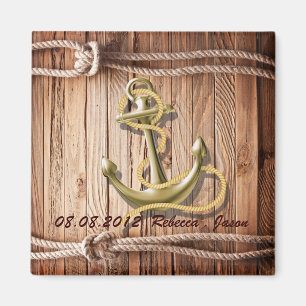 Schiffdock Holz Strand Anker nautisch Save the Dat Magnet