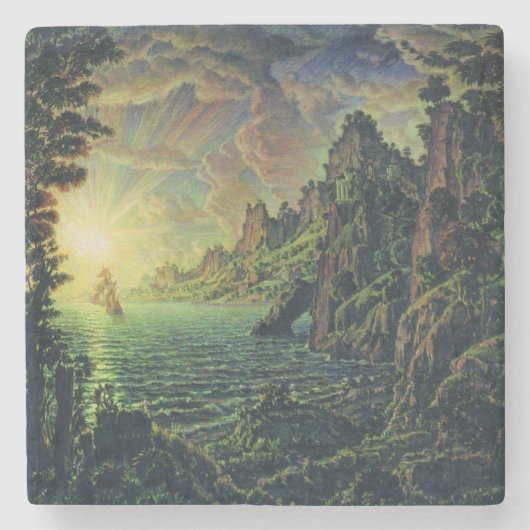 Schiffe: Abend Sun (von Konstantin Bogaevsky) Steinuntersetzer (Vorderseite)