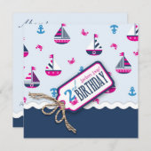 Schiffe ahoi! Mädchen-Geburtstag laden Quadrat 2 Einladung (Vorne/Hinten)