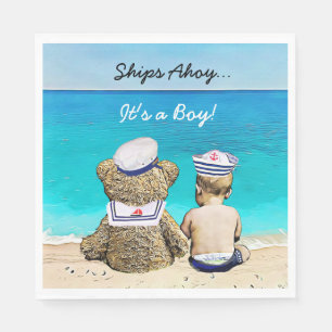 Schiffe ahoi, sein ein Junge, SeeBabyparty Serviette