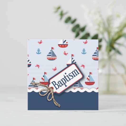 Schiffe ahoi! Taufe Square_Zip Code2 Einladung (Stehend Vorderseite)