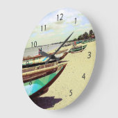 Schiffe am Tropical Beach Große Wanduhr (Winkel)