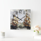 Schiffe auf See 1632 Quadratische Wanduhr (Zuhause)