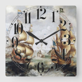 Schiffe auf See 1632 Quadratische Wanduhr