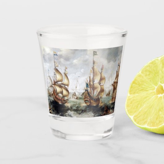 Schiffe auf See 1632 Schnapsglas (Vorderseite)