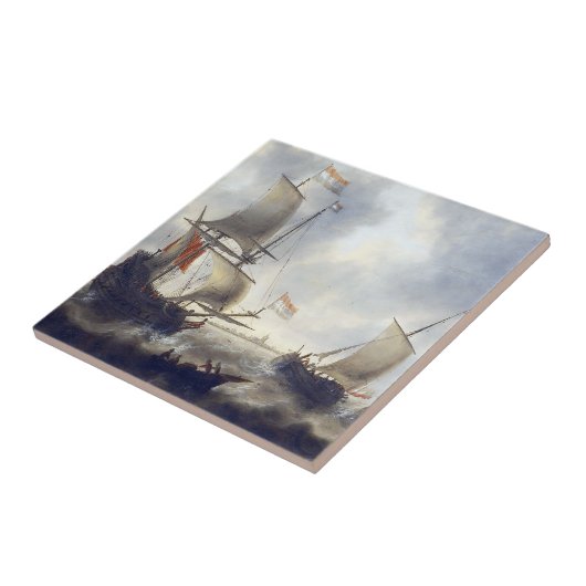Schiffe auf See 1660er Fliese (Seite)