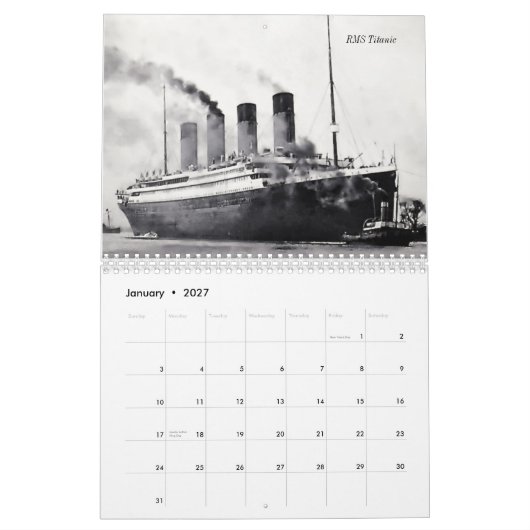 Schiffe der weißen Stern-Linie Kalender (Jan 2027)