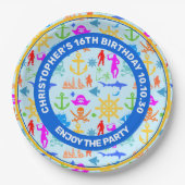 Schiffe, Fische, Piraten. Farbenfrohe Schönheitsmu Pappteller (Vorderseite)